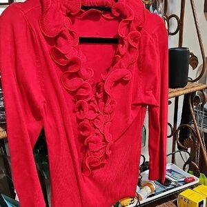 VILA Red Ruffled V-Neck Sweater
